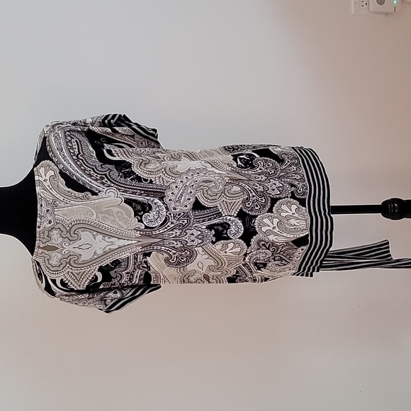 Lascana for Venus V-NECK  paisley brown, cream & black tunic belted top  sz S - Picture 13 of 13